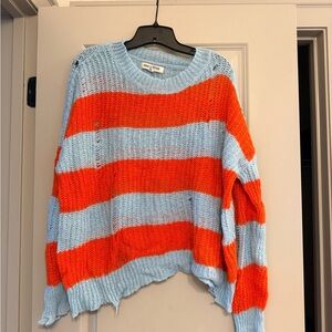 Urban Outfitters Orange and Light Blue Striped Sweater